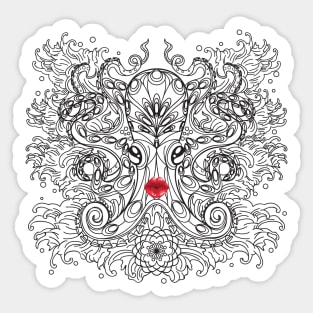 Black and White Vintage Stylised Octopus with Lips Sticker